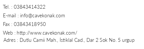 Cave Konak Hotel telefon numaralar, faks, e-mail, posta adresi ve iletiim bilgileri