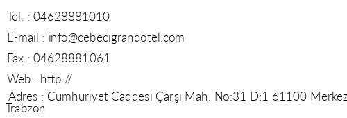 Cebeci Grand Hotel telefon numaralar, faks, e-mail, posta adresi ve iletiim bilgileri