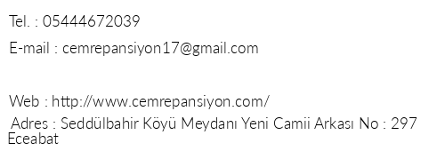 Cemre Ev Pansiyonu telefon numaralar, faks, e-mail, posta adresi ve iletiim bilgileri