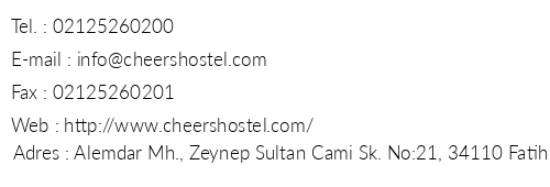 Cheers Hostel telefon numaralar, faks, e-mail, posta adresi ve iletiim bilgileri