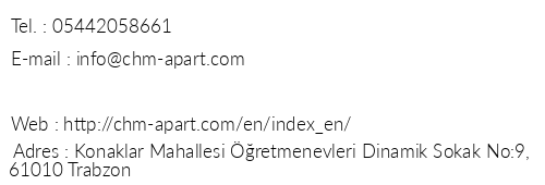 Chm Konaklar Apart telefon numaralar, faks, e-mail, posta adresi ve iletiim bilgileri