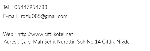 iftlik Otel Nide telefon numaralar, faks, e-mail, posta adresi ve iletiim bilgileri