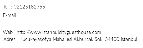City Guest House stanbul telefon numaralar, faks, e-mail, posta adresi ve iletiim bilgileri