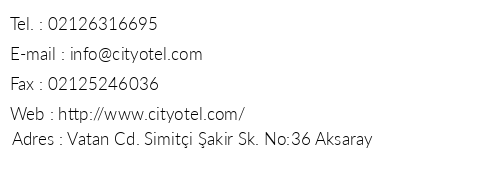 City Otel telefon numaralar, faks, e-mail, posta adresi ve iletiim bilgileri
