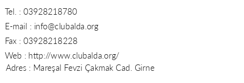 Club Alda Hotel telefon numaralar, faks, e-mail, posta adresi ve iletiim bilgileri