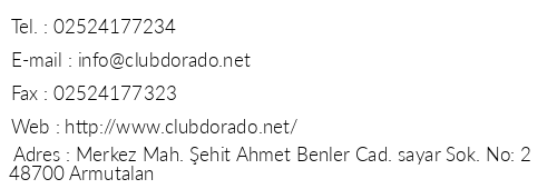 Club Dorado Hotel telefon numaralar, faks, e-mail, posta adresi ve iletiim bilgileri
