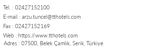 Fun&Sun Club Belek telefon numaralar, faks, e-mail, posta adresi ve iletiim bilgileri