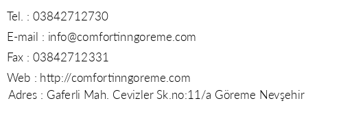 Comfort nn Greme telefon numaralar, faks, e-mail, posta adresi ve iletiim bilgileri