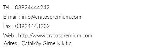Cratos Premium Hotel telefon numaralar, faks, e-mail, posta adresi ve iletiim bilgileri