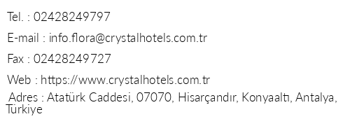 Crystal Flora Beach telefon numaralar, faks, e-mail, posta adresi ve iletiim bilgileri