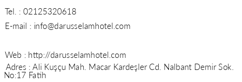 Darusselam Hotel telefon numaralar, faks, e-mail, posta adresi ve iletiim bilgileri