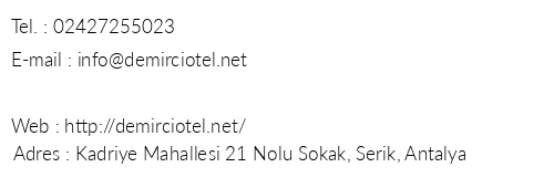 Demirci Otel telefon numaralar, faks, e-mail, posta adresi ve iletiim bilgileri