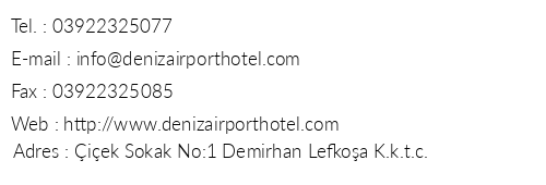 Deniz Airport Suites telefon numaralar, faks, e-mail, posta adresi ve iletiim bilgileri