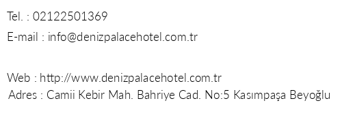 Deniz Palace Hotel telefon numaralar, faks, e-mail, posta adresi ve iletiim bilgileri