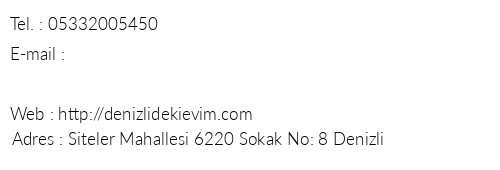 Denizlideki Evim telefon numaralar, faks, e-mail, posta adresi ve iletiim bilgileri