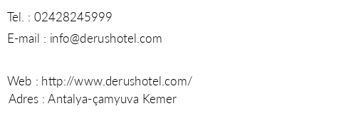Derus Hotel telefon numaralar, faks, e-mail, posta adresi ve iletiim bilgileri