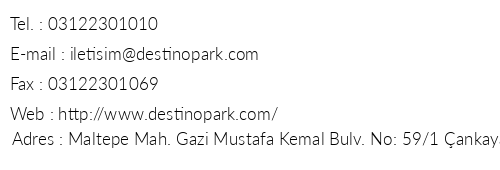 Destino Park Hotel telefon numaralar, faks, e-mail, posta adresi ve iletiim bilgileri