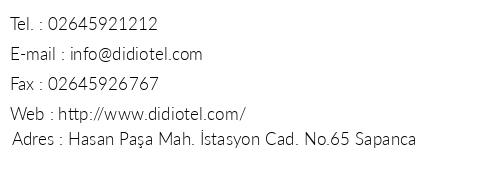 Didi Otel telefon numaralar, faks, e-mail, posta adresi ve iletiim bilgileri