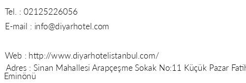 Diyar Otel telefon numaralar, faks, e-mail, posta adresi ve iletiim bilgileri