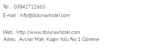 Dolunay Hotel telefon numaralar, faks, e-mail, posta adresi ve iletiim bilgileri