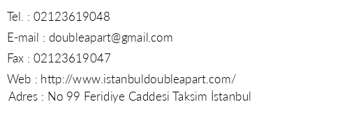 Double Apart telefon numaralar, faks, e-mail, posta adresi ve iletiim bilgileri