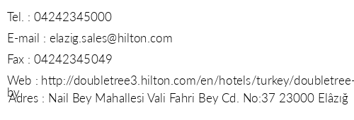 Doubletree By Hilton Elaz Hotel telefon numaralar, faks, e-mail, posta adresi ve iletiim bilgileri