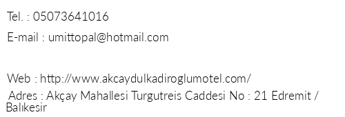 Dulkadirolu Motel Pansiyon telefon numaralar, faks, e-mail, posta adresi ve iletiim bilgileri