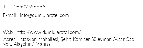 Dumlular Hotel telefon numaralar, faks, e-mail, posta adresi ve iletiim bilgileri