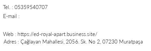 Ed Royal Apart telefon numaralar, faks, e-mail, posta adresi ve iletiim bilgileri