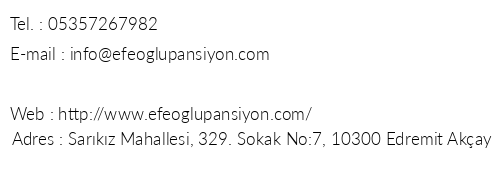 Efe Olu Pansiyon telefon numaralar, faks, e-mail, posta adresi ve iletiim bilgileri