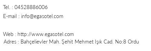 Egas Otel telefon numaralar, faks, e-mail, posta adresi ve iletiim bilgileri