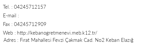 Elazig Keban retmenevi telefon numaralar, faks, e-mail, posta adresi ve iletiim bilgileri