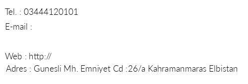 Elbistan Garden Hotel telefon numaralar, faks, e-mail, posta adresi ve iletiim bilgileri