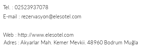 Eles Boutique Otel telefon numaralar, faks, e-mail, posta adresi ve iletiim bilgileri