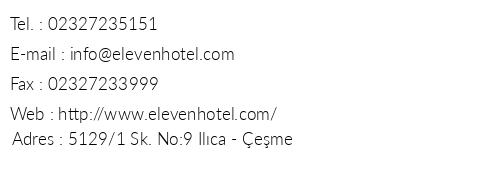 Eleven Hotel telefon numaralar, faks, e-mail, posta adresi ve iletiim bilgileri
