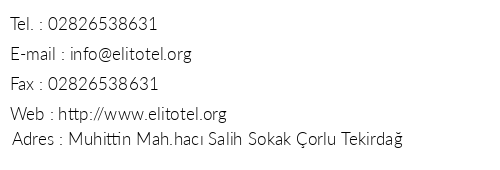 Elit Otel orlu telefon numaralar, faks, e-mail, posta adresi ve iletiim bilgileri