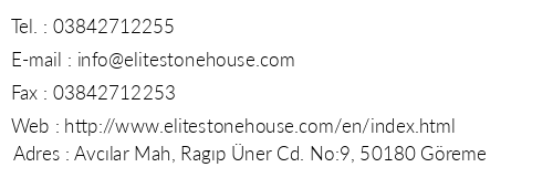 Elite Stone House telefon numaralar, faks, e-mail, posta adresi ve iletiim bilgileri