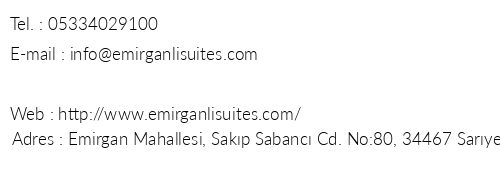 Emirganl Suites telefon numaralar, faks, e-mail, posta adresi ve iletiim bilgileri