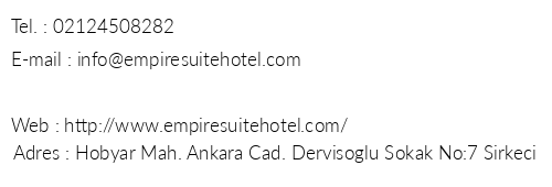 Empire Suite Hotel telefon numaralar, faks, e-mail, posta adresi ve iletiim bilgileri