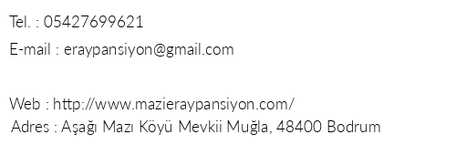 Eray Pansiyon Maz telefon numaralar, faks, e-mail, posta adresi ve iletiim bilgileri
