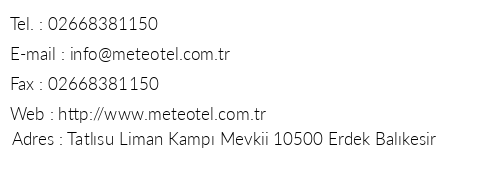Erdek Mete Otel telefon numaralar, faks, e-mail, posta adresi ve iletiim bilgileri