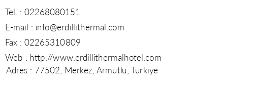 Erdilli Termal Otel telefon numaralar, faks, e-mail, posta adresi ve iletiim bilgileri