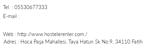 Erenler Hostel telefon numaralar, faks, e-mail, posta adresi ve iletiim bilgileri
