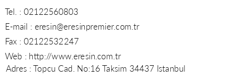 Eresin Taxim Premier Hotel telefon numaralar, faks, e-mail, posta adresi ve iletiim bilgileri