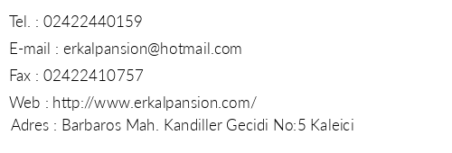 Erkal Pansiyon telefon numaralar, faks, e-mail, posta adresi ve iletiim bilgileri