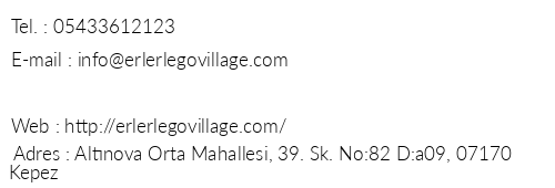 Erler Lego Village telefon numaralar, faks, e-mail, posta adresi ve iletiim bilgileri
