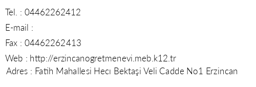 Erzincan Merkez retmenevi telefon numaralar, faks, e-mail, posta adresi ve iletiim bilgileri