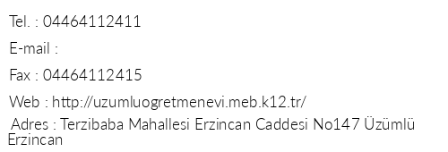 Erzincan zml retmenevi telefon numaralar, faks, e-mail, posta adresi ve iletiim bilgileri