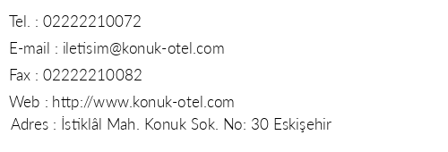 Eskiehir Konuk Otel telefon numaralar, faks, e-mail, posta adresi ve iletiim bilgileri