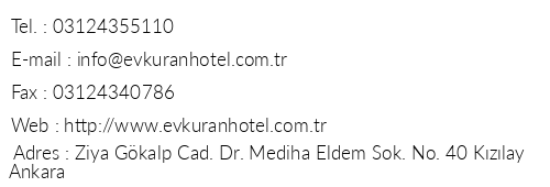 Evkuran Hotel telefon numaralar, faks, e-mail, posta adresi ve iletiim bilgileri